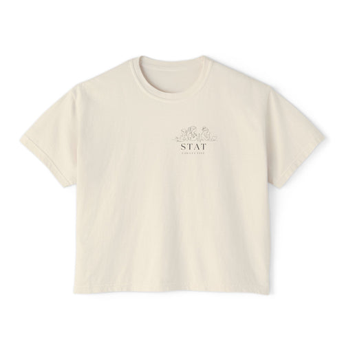 Boxy Women's Tee — Minimal 'Stat' Embroidered Crop T-Shirt